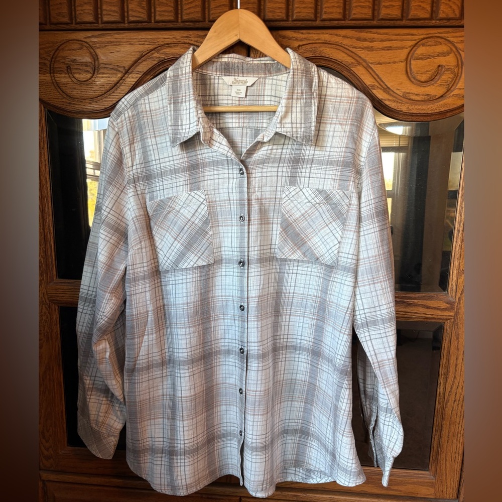 Natural Reflections Gray and Brown Plaid Shirt